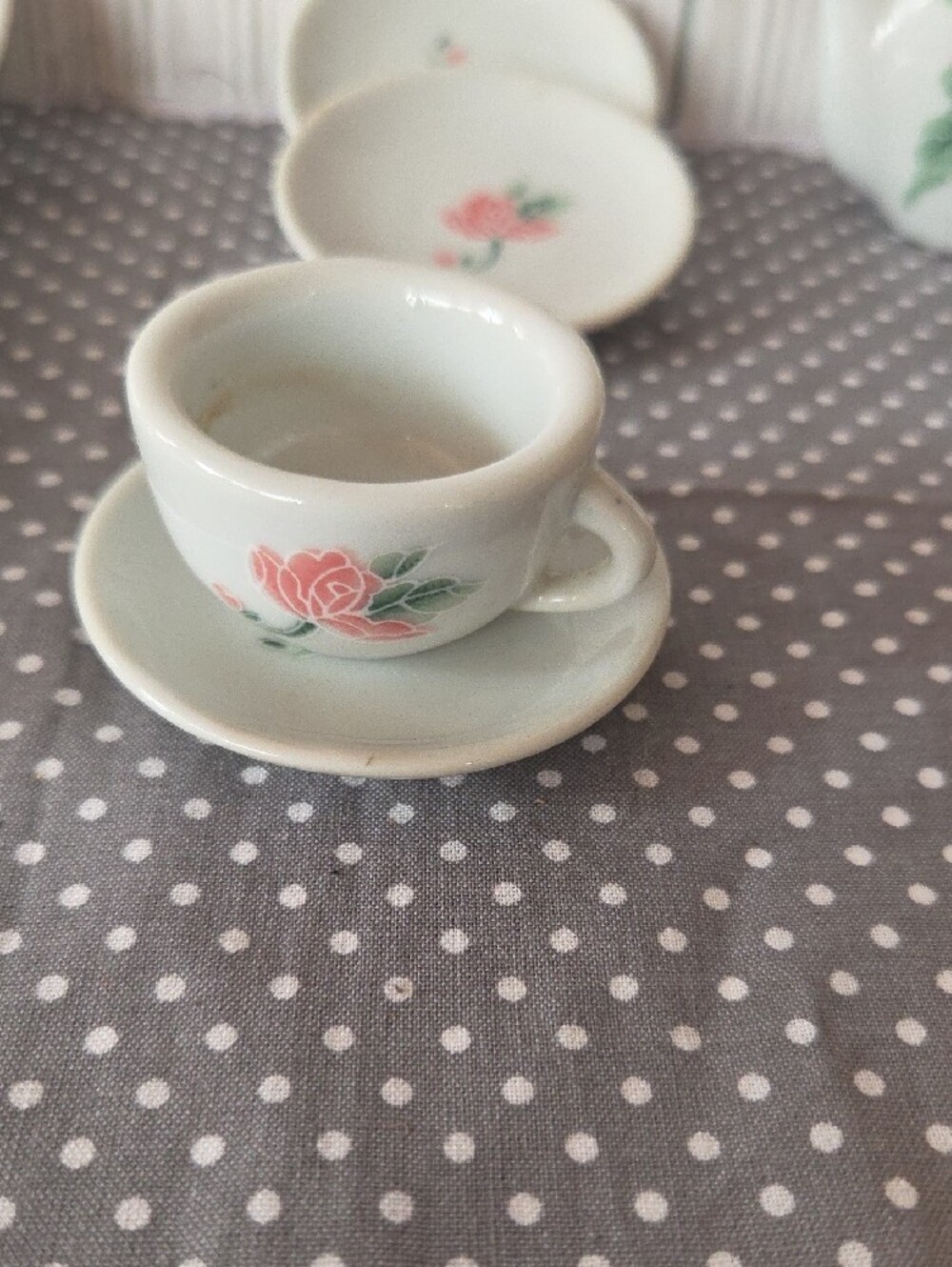 Porcelain Mini Tea Set with Pink Rose Pattern - Picture 8 of 16